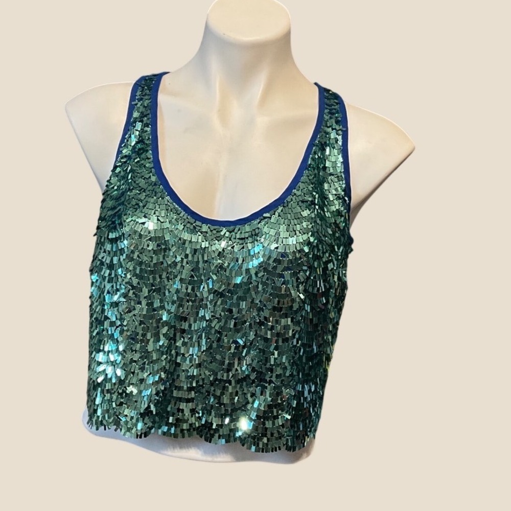 Bebe Womens Royal‎ Blue Sequin Embellished Crop Tank Top S